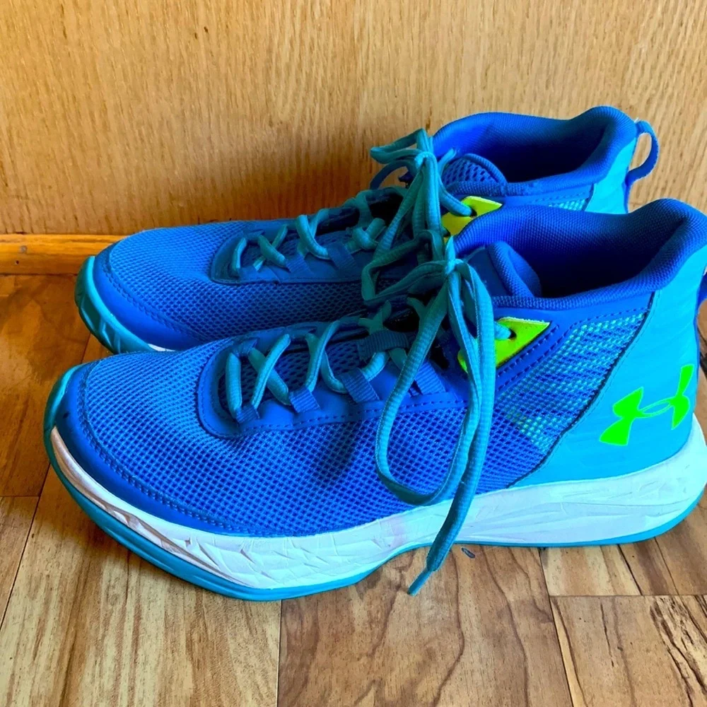 Under Armour Jet size 6 VEGAN blue yellow mid basketball sneakers shoes